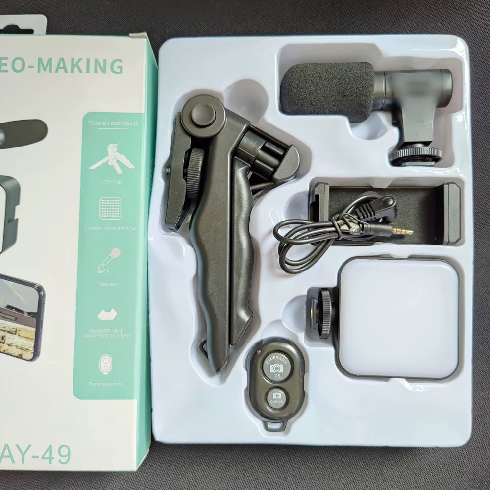 Kit de Vlogging con Micrófono, Luz LED y Trípode