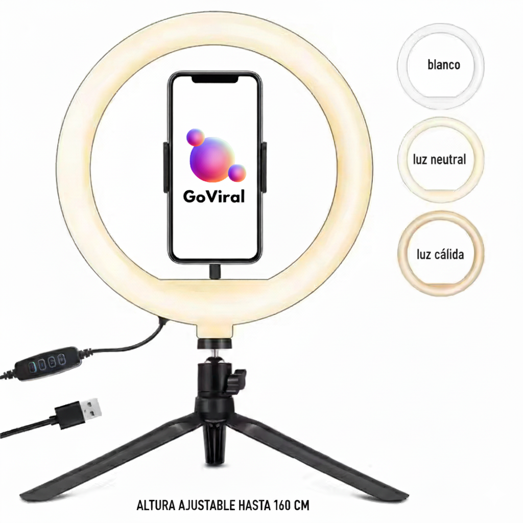 Anillo de Luz LED con Trípode y Soporte para Móvil