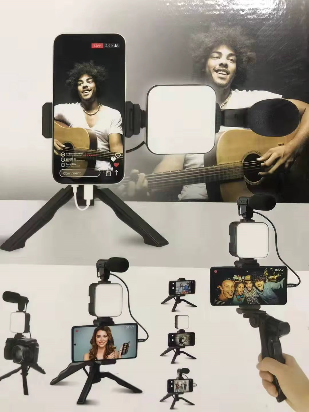 Kit de Vlogging con Micrófono, Luz LED y Trípode