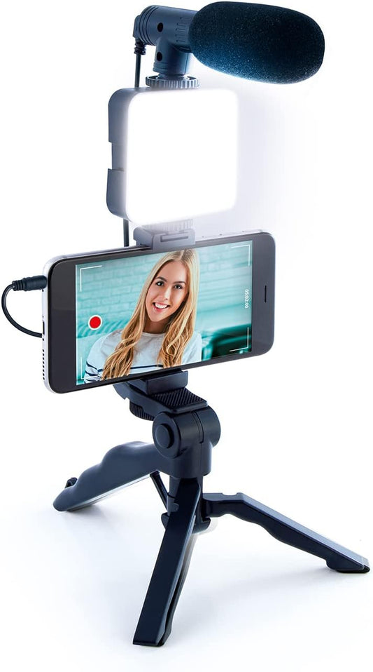 Kit de Vlogging con Micrófono, Luz LED y Trípode